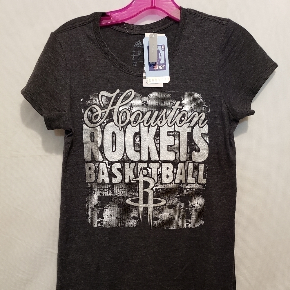 Women’s Black Silver Nba4her Adidas Houston Rockets Basketball T-Shirt Size M